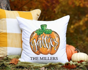 Personalized Gather Fall Pillow | Fall Decor | Personalized Throw Pillow | Housewarming Gift | Thanksgiving Decor | Custom Throw Pillow