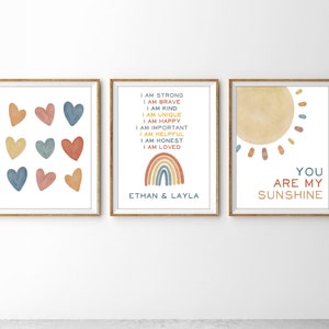 Set of 3 Boho Motivational Prints | Shared Room Decor | Nursery Print Sets | Twin Room | Brother and Sister | Playroom Decor