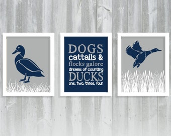Duck Print Set - Boy Nursery Decor - Hunting Nursery Theme - Mallard Duck Print - Set of Three Wall Prints