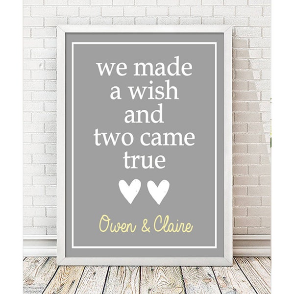 Two Came True Art Print | Twin Wall Art | Twin Decor | Gender Neutral | Twin Room | Twin Gift | Twin Room Sign | Twins Bathroom |  Twin Sign