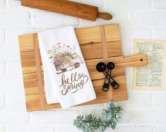 Spring Floral Van Kitchen Towel | Flowers Towel | Rustic Kitchen Decor | Farming Home Decor | Van Flowers Tea Towel