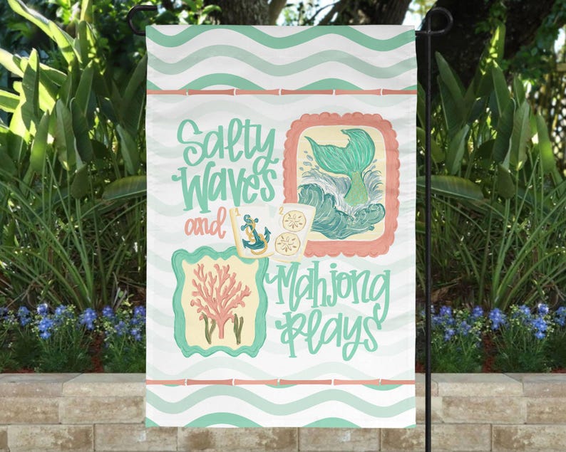 Beach Mahjong Garden White Flag Outdoor Decor Ocean Coastal image 1