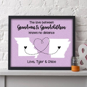 Two State Paper Art Print | Personalized Grandmother Sign | Long Distance Nana Gift | Grandparent Map | Mothers Day Gift