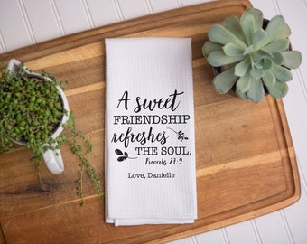 Custom Friendship Dish Towel | Personalized Kitchen Towel | Housewarming Gift | Custom Gift | Bible Verse Gift | Best Friend Gift