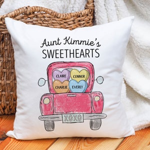 Heart Truck Valentines Pillow Custom Grandmother Mother Aunt Sweethearts Red Truck