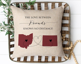 Personalized Long Distance Friend Pillow | Gift For Good Friends | Two State Pillow | Personalized Throw Pillow | Moving Away Gift