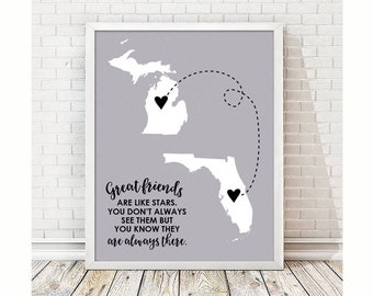 Great Friends Two State Print | Long Distance Map Gift | Unique Friend Gift | Personalized Going Away | Long Distance Friendship