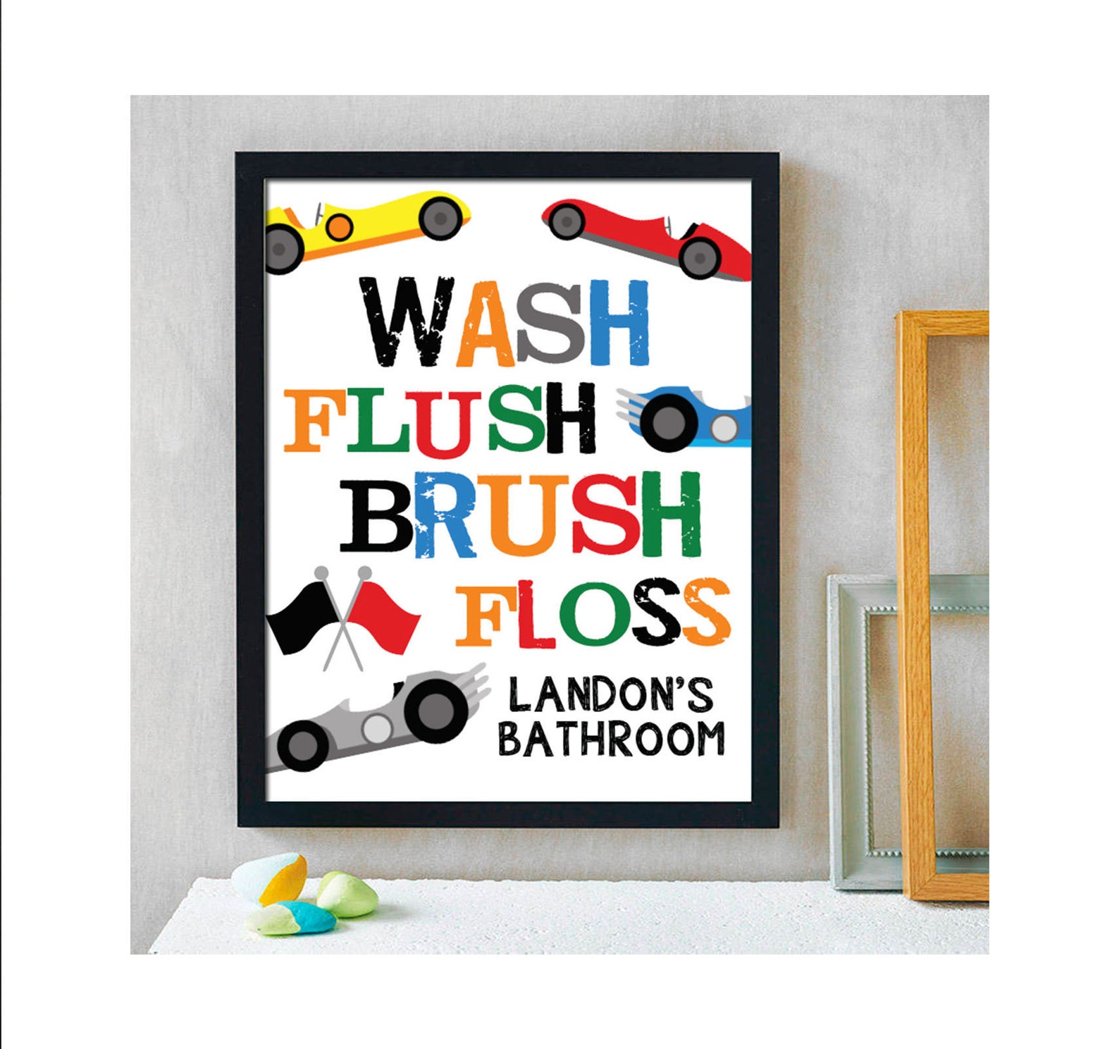 Race Car Bathroom Art Print Bathroom Sign Kids Bathroom Etsy