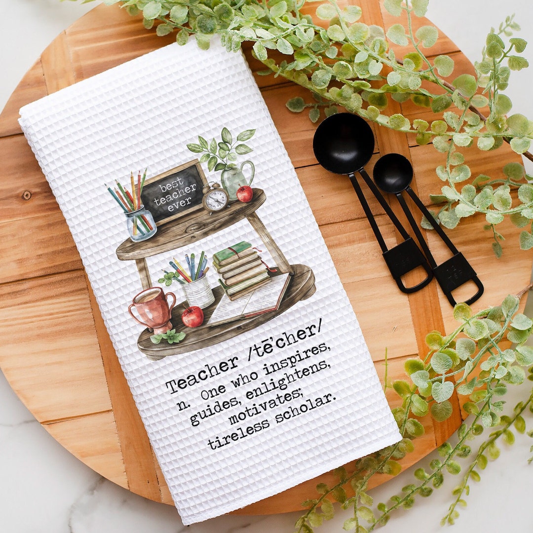 Teacher Definition Kitchen Towel White Waffle Weave Towel Educator