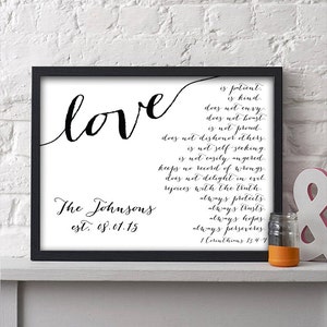 Love is Patient Corinthians Personalized Print | Anniversary Gift | Personalized Wedding Gift | Gift for Wife | 1 Year Gift