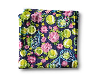 Floral Tennis Kitchen Towel: Waffle Weave, Super Absorbent (16x24")