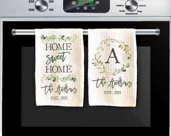 Couple Towel Set | Custom Waffle Weave Dish Towel | Personalized Kitchen Towel | Housewarming Gift | Wedding Gift | Home Sweet Home Towel