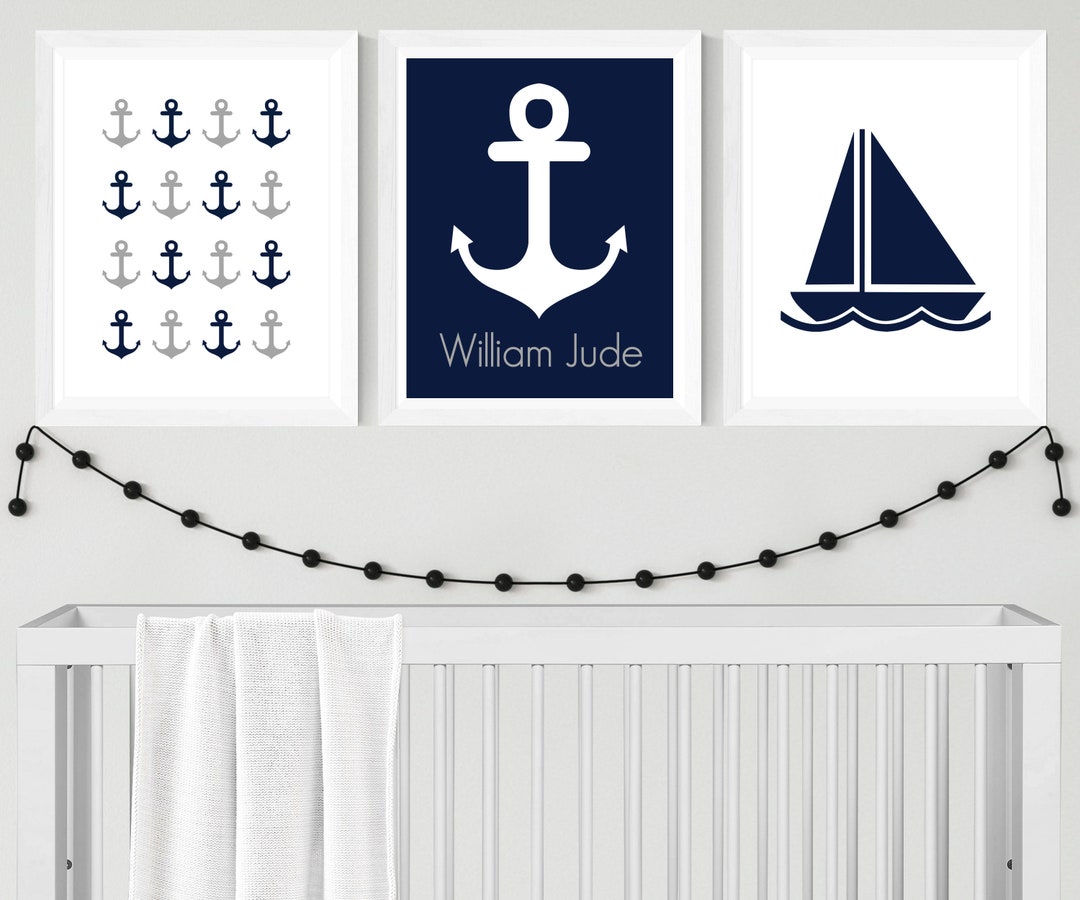 Navy Anchor Nursery Print Set | Boy Nursery Art | Anchor Room Decor ...