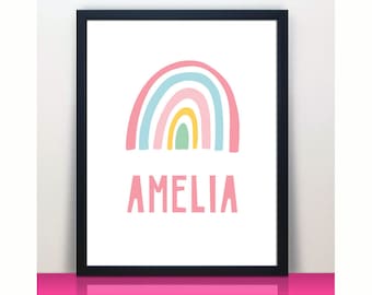 Girls Rainbow Print | Personalized Name Print | Girls Room Decor | Kids Room Decor | Nursery Wall Art | Neutral Nursery Decor