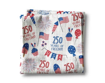 USA 250 4th July Patriotic Kitchen Towel Waffle America