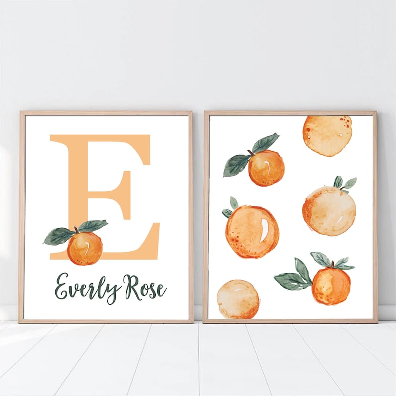 Kids Clementine Wall Art Kids Room Decor Girls Name Decor Set of 2 Prints Personalized Bedroom Decor Bathroom Wall Art image 1