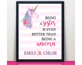 Unicorn Sister Wall Art | Sister Decor | Girls Room | Big Sister Gift | Sisters Room Sign | Girl Bathroom | Sister Gift | Unicorn Girls Room