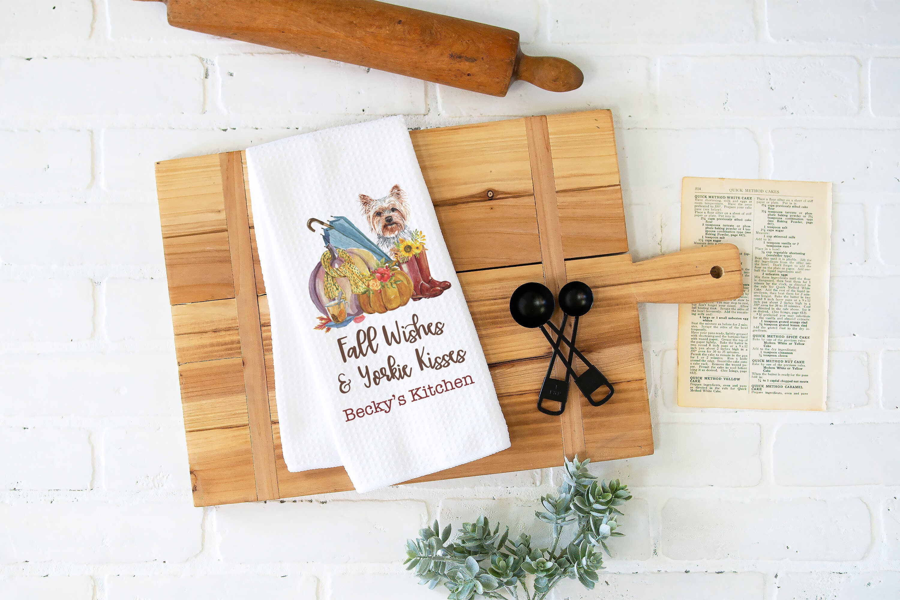 Fall Wishes & Yorkie Kisses Kitchen Towel | Fall Home Accessories | Gift for Yorkie Owner | Personalized Kitchen Towel | Pet Owner Gift