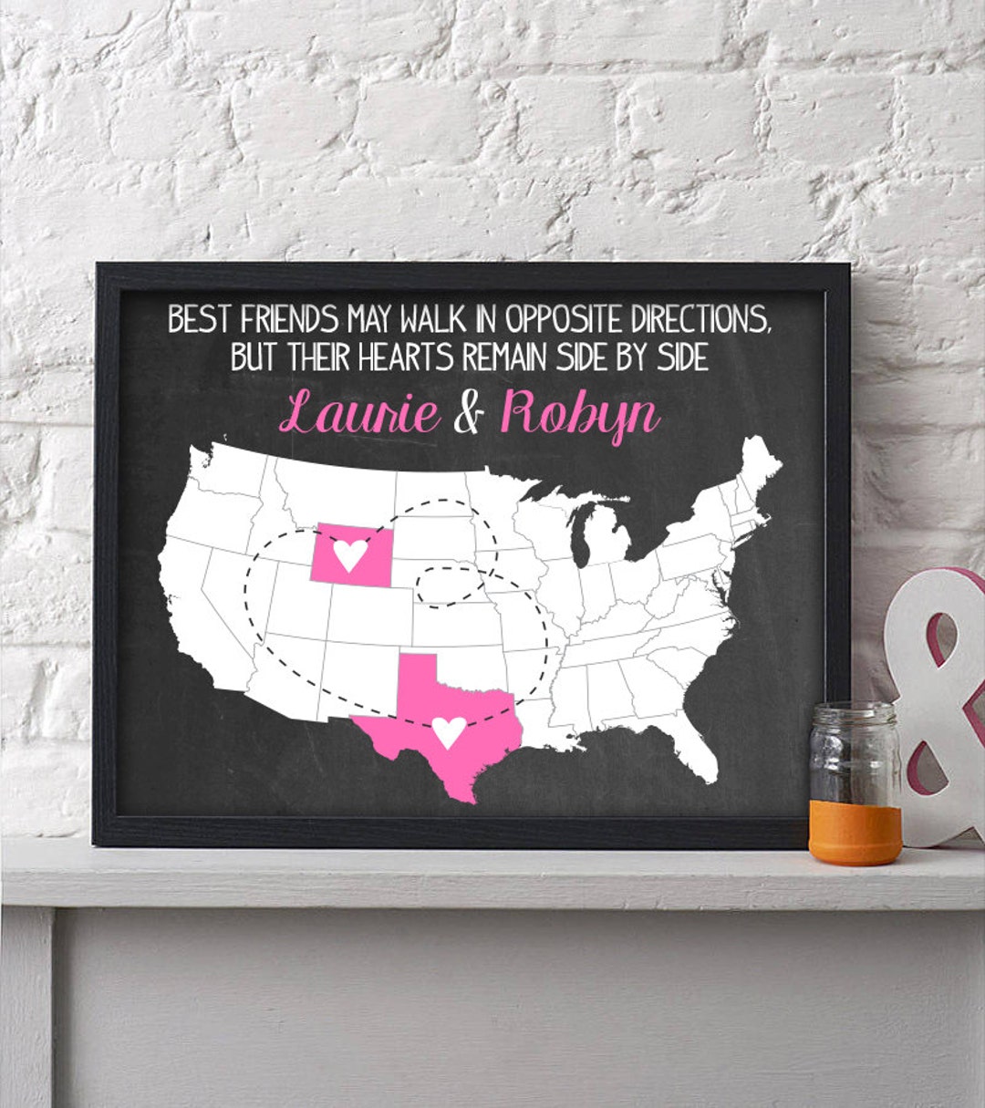 Friend Map Print Friend Gift Going Away Gift Long Distance Il Neqa 