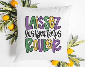 Vibrant Mardi Gras Pillow | Throw Pillow for Mardi Gras | French Phrase on White Pillow | Mardi Gras Home Decor |