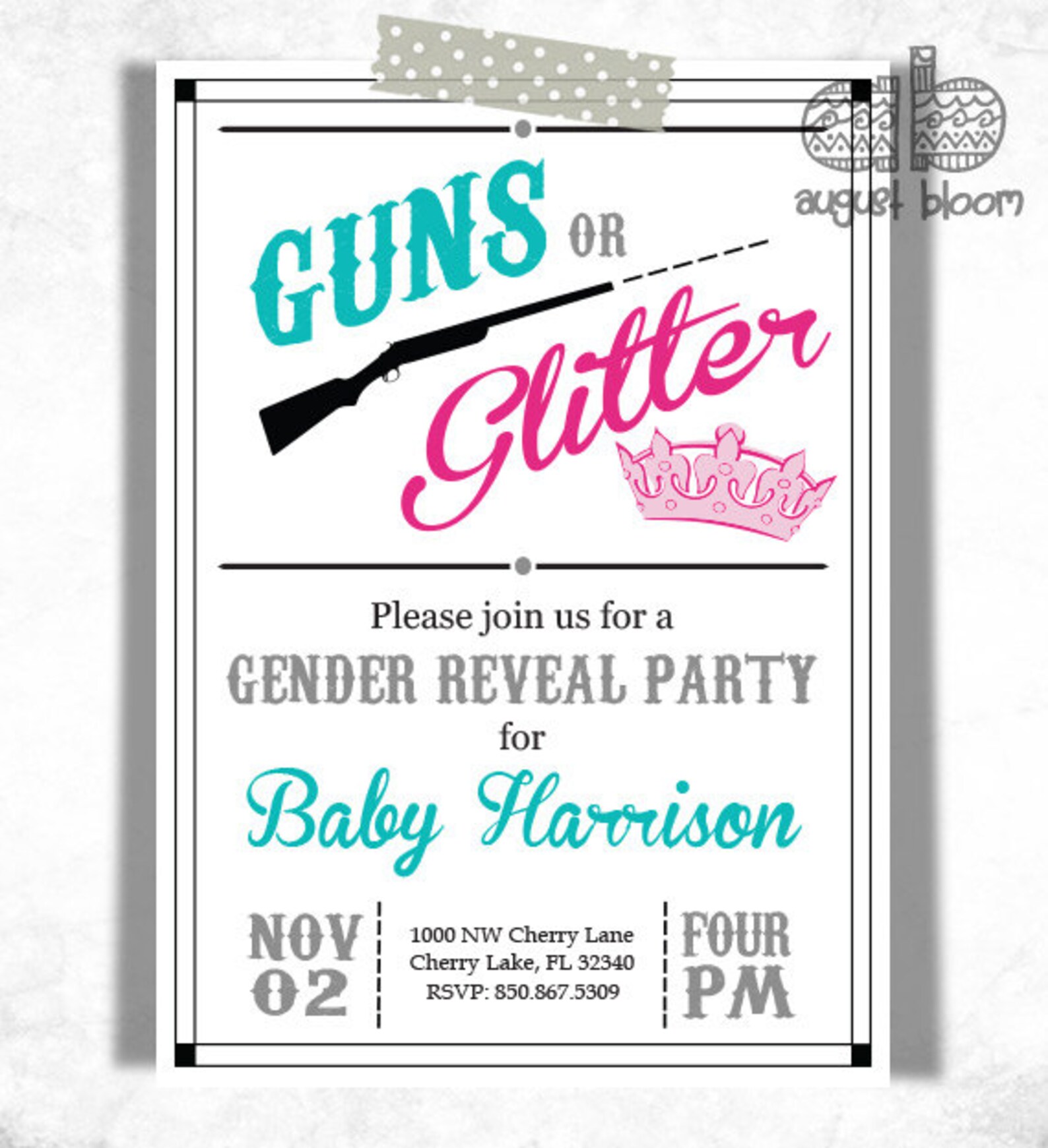 Guns or Glitter Gender Reveal Invitation Gender Reveal Etsy