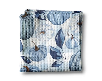 Blue Plaid Pumpkin Waffle Weave Kitchen Towel: Fall Decor