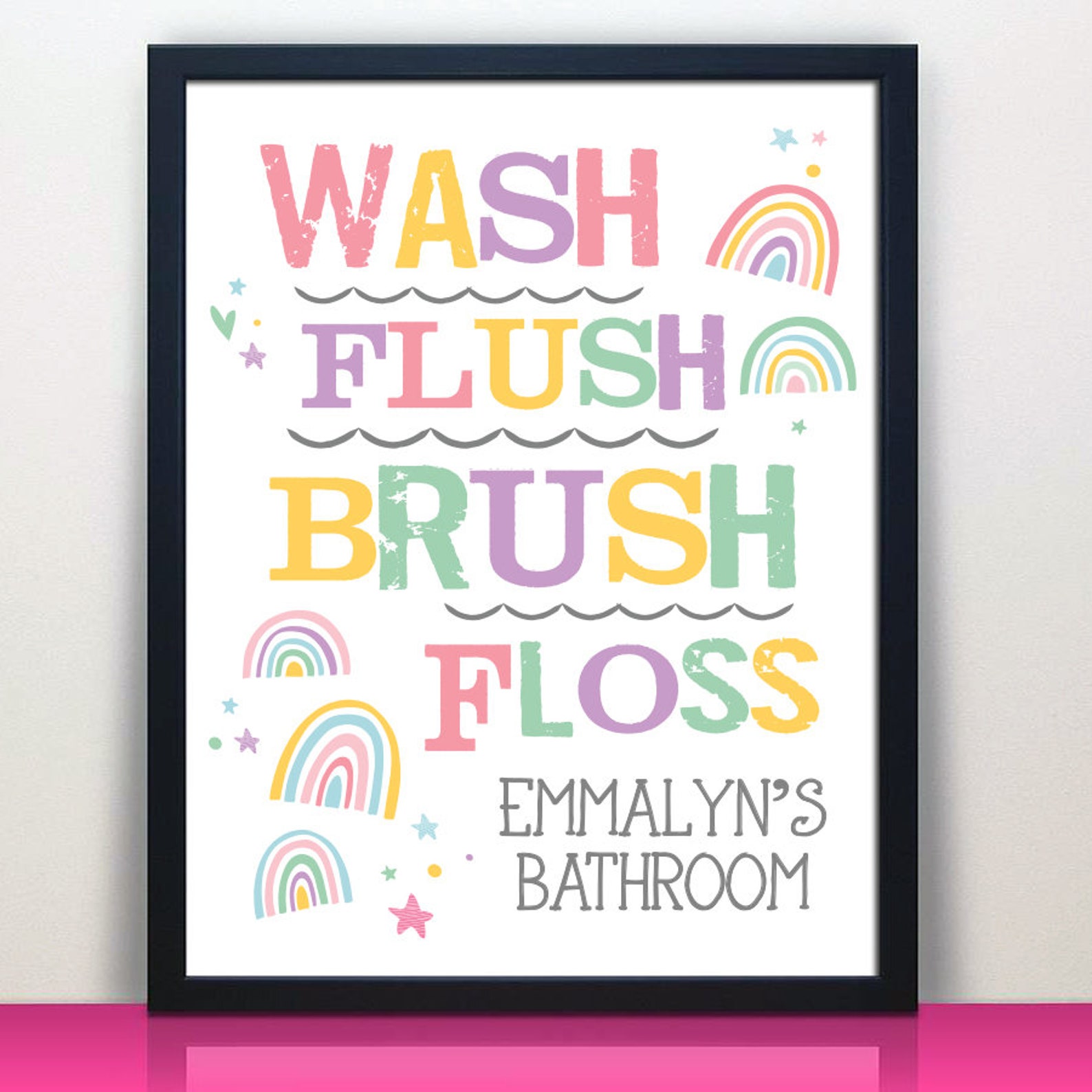 Rainbow Bathroom Art Print Bathroom Sign Kids Bathroom Etsy