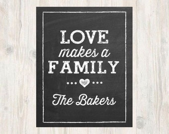 Love Makes a Family - Adoption Print - Adoptive Mother Gift - Adoption Shower - Family Name - Family Art