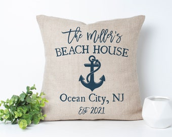 Personalized Beach House Accent Pillow | Custom Beach House Decor | Beach House Decorative Throw Pillow | Summer Beach Home Accessories