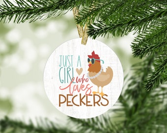 Funny Chicken Girl Metal Ornament | Funny Chicken Decor | Farm Home Decor | Christmas Tree Chicken Ornament Decoration