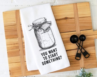 Funny Sourdough Starter Dish Towel | Bread Baking Kitchen Towel | Waffle Weave Tea Towel | Housewarming Gift | Gift for Baker | Bakery Decor