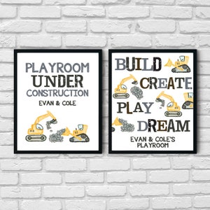 Construction Playroom Wall Art | Truck Playroom Decor | Boys Playroom Decor | Set of 2 Prints | Personalized Playroom Decor | Brother Art