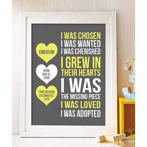 Adoption Print With Dates | Color & Frame Options | I Was Chosen Print | Adoptive Mother Gift | Adoption Shower | Adoption Gift