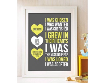 Adoption Print With Dates | Color & Frame Options | I Was Chosen Print | Adoptive Mother Gift | Adoption Shower | Adoption Gift