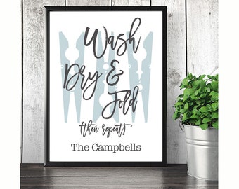 Laundry Wash Dry And Fold Print | Laundry Room Decor | Personalized Home Decor | Housewarming Gift | Laundry Wall Art