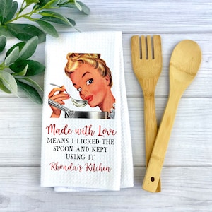 Made With Love Towel | Custom Waffle Weave Dish Towel | Personalized Kitchen Towel | Housewarming Gift | Wife Gift