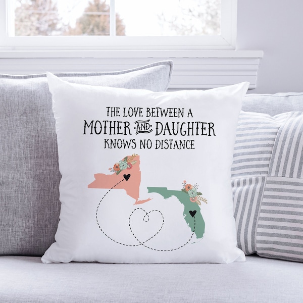 Mothers Day Gift | Two State Mother Daughter Personalized Pillow | Gift For Mom Ideas | Long Distance Two State Pillow | Moving Away Gift