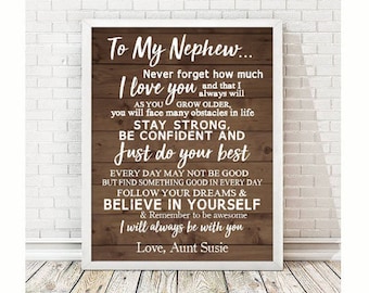 Personalized Nephew Print | Nephew Gift | Personalized Gift | Heartfelt Gift | Rustic Print | Personalized Gift From Aunt and Uncle