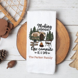 Personalized RV Camping Dish Towel | Making Memories Towel | Travel Trailer Gift | Camper Accessories | Dish Towel | Camper Decor