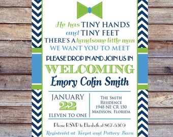 Bowtie Baby Shower Invitation - Sip and See Shower Invitation - Preppy Baby Shower - Printable Invitation - Navy Green Shower
