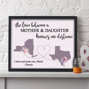 Personalized Love Between Mother & Daughter Knows No Distance Print | Custom Two State Wall Decor | Mother&#39;s Day Gift