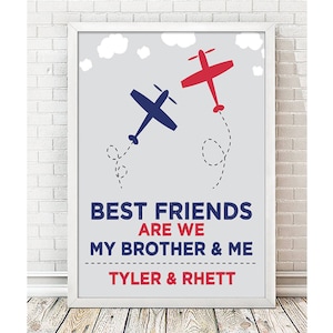 Brothers Plane Art Print | Brother Wall Art | Brothers Sign | Shared Boys Room | Brothers Playroom | Boy Playroom | Brother Gift