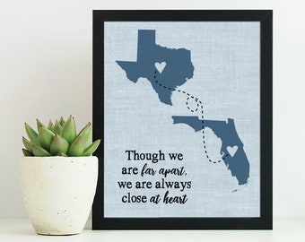 Two State Paper Art Print | Long Distance Map Gift | Unique Friend Gift | Personalized Going Away | Best Friend Gift | Couple Gift