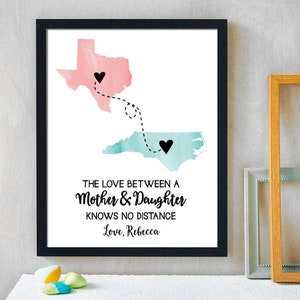 Two State Mother Daughter Print | Gift For Mom | Mother&#39;s Day Gift | Long Distance Map Gift | Unique Mom Gift | Gift for Daughter