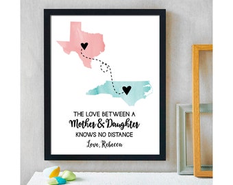 Two State Mother Daughter Print | Gift For Mom | Mother's Day Gift | Long Distance Map Gift | Unique Mom Gift | Gift for Daughter