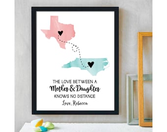 Two State Mother Daughter Print | Gift For Mom | Mother's Day Gift | Long Distance Map Gift | Unique Mom Gift | Gift for Daughter