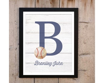Monogrammed Baseball Art Print | Baseball Gift | Boy Name Decor | Personalized Boys Room | Boys Room Sign | Sports Themed Boys Room