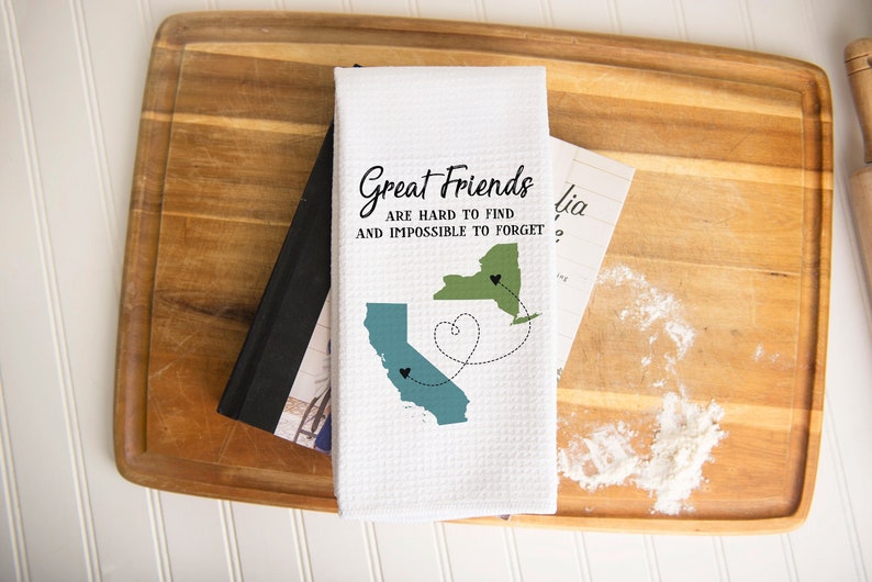 Long Distance Two State Friends Dish Towel Personalized Kitchen Towel Going Away Gift Personalized Dish Towel Gift For Friend image 1