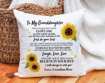 Personalized Granddaughter Pillow  | Gift For Grandchildren | Sunflower Decor | Personalized Throw Pillow | Graduation Gift