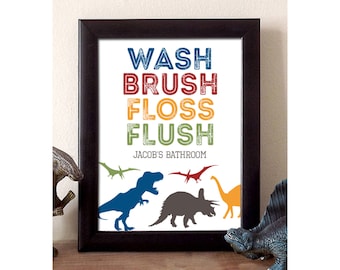 Dinosaur Bathroom Art Print | Bathroom Sign | Kids Bathroom | Bathroom Art Wall Decor | Gender Neutral Bathroom | Dinosaur Bathroom Decor